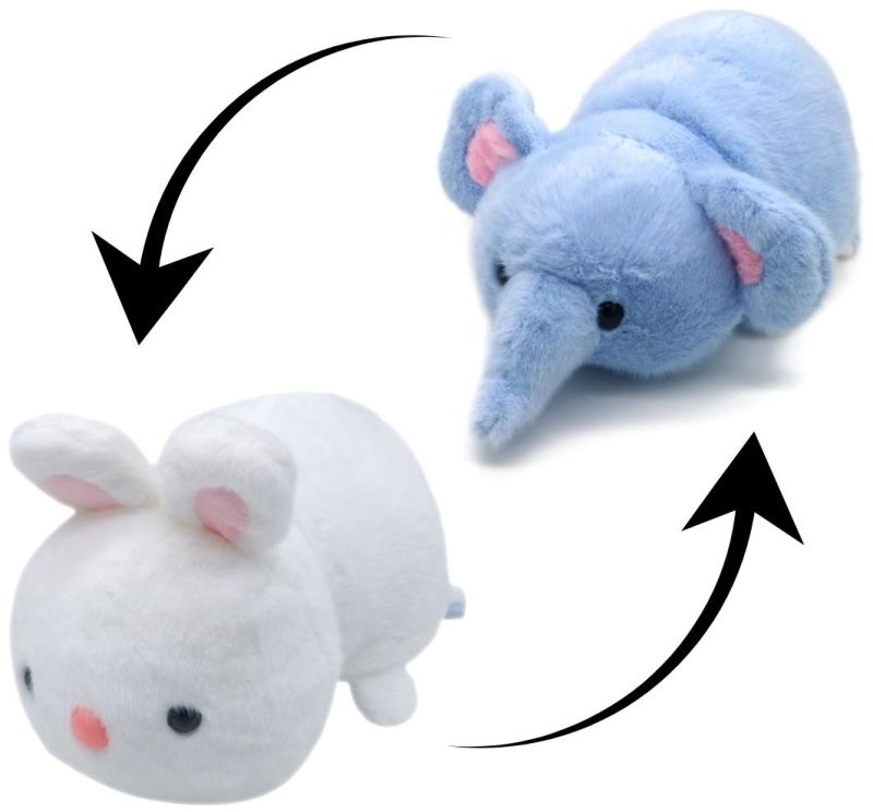 Peluche réversible lapin / éléphant 25cm